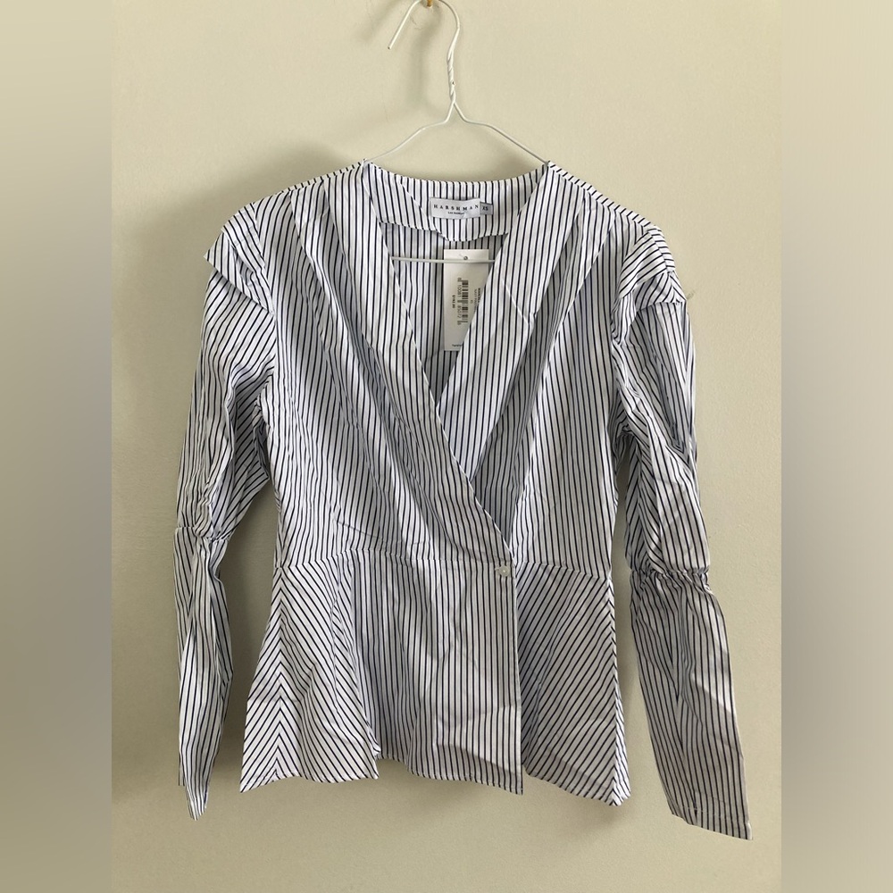 Harshman Marcela Navy Pinstripes Blouse - Picture 2 of 9